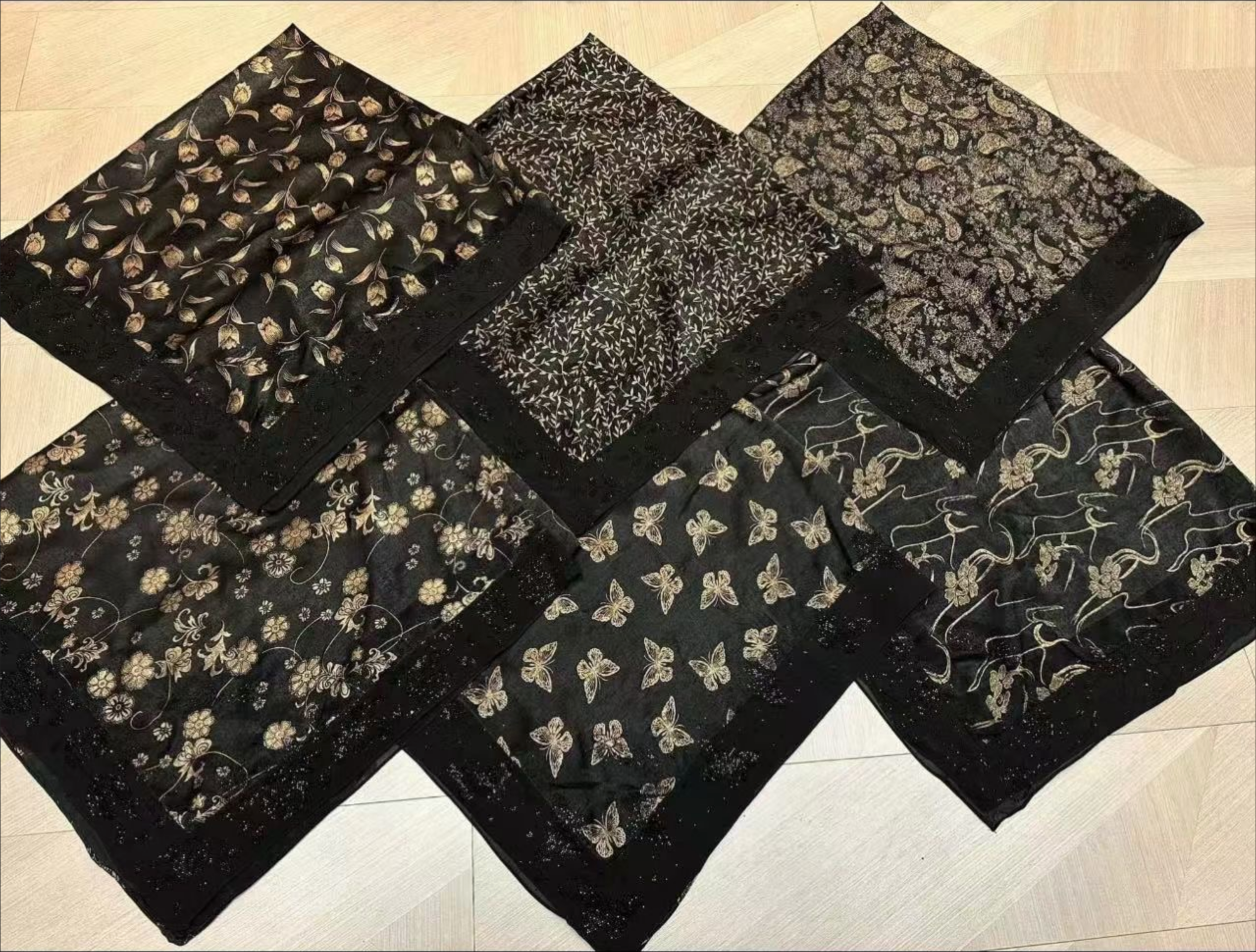 Black Scarfs With<br>Flowers Patterns